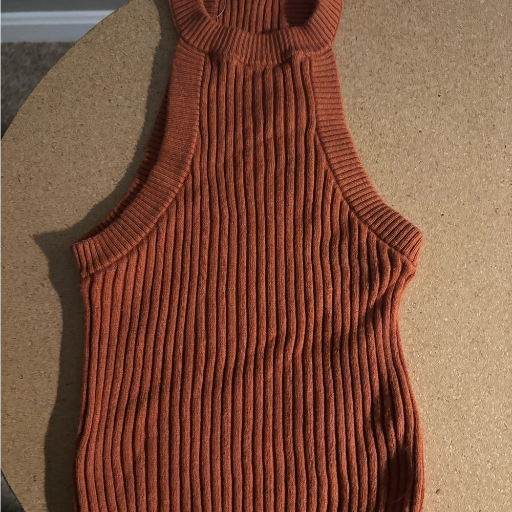 Garage Rust Ribbed Halter Neck Tank Top - Stretchy Fitted Summer Top Medium